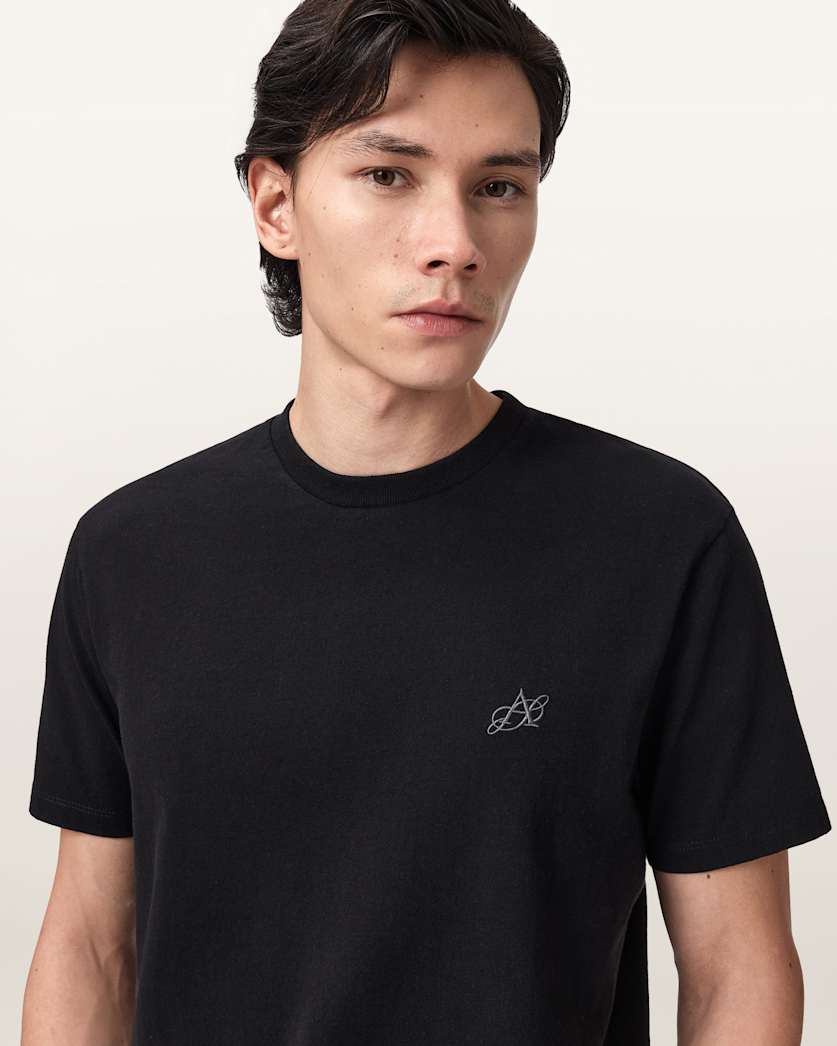 Cipher Embroidered Crew Neck T-Shirt Jet Black | ALLSAINTS